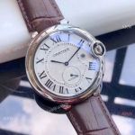 Fake Cartier Ballon Bleu De Watches White Roman Dial Brown Leather Strap 